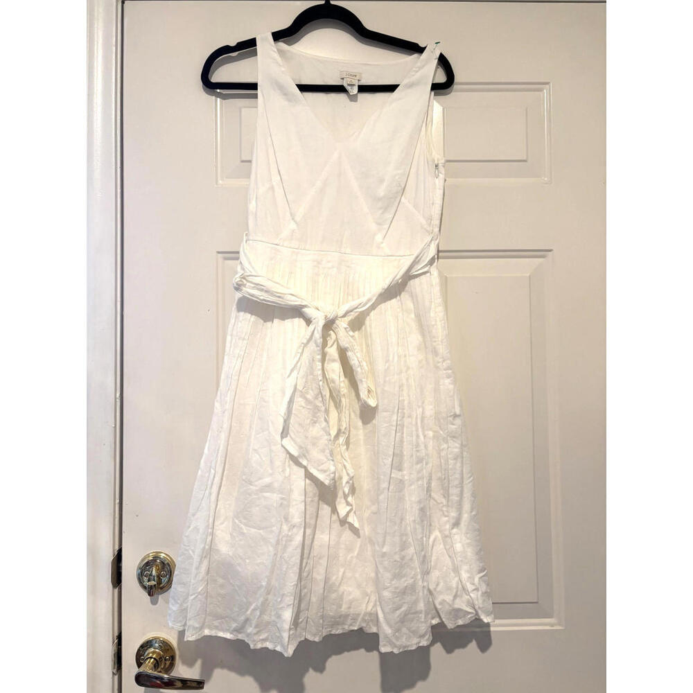 J Crew Sz 2 White Cotton Prairie Minimalist Stank Pleated Dress Fit N Flare 3212 View 2
